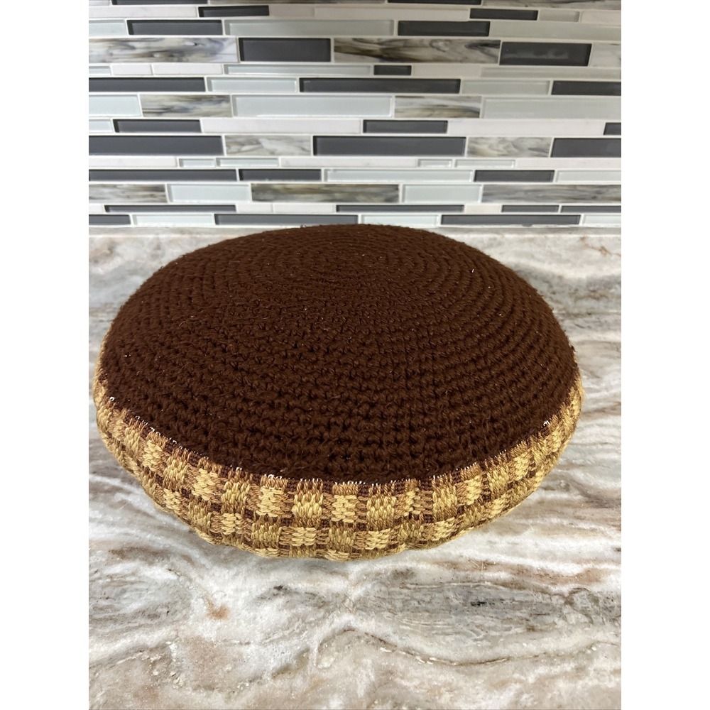 Vintage Handmade Floral Crochet Pillow Cushion 18" Round Boho - Picture 12 of 15